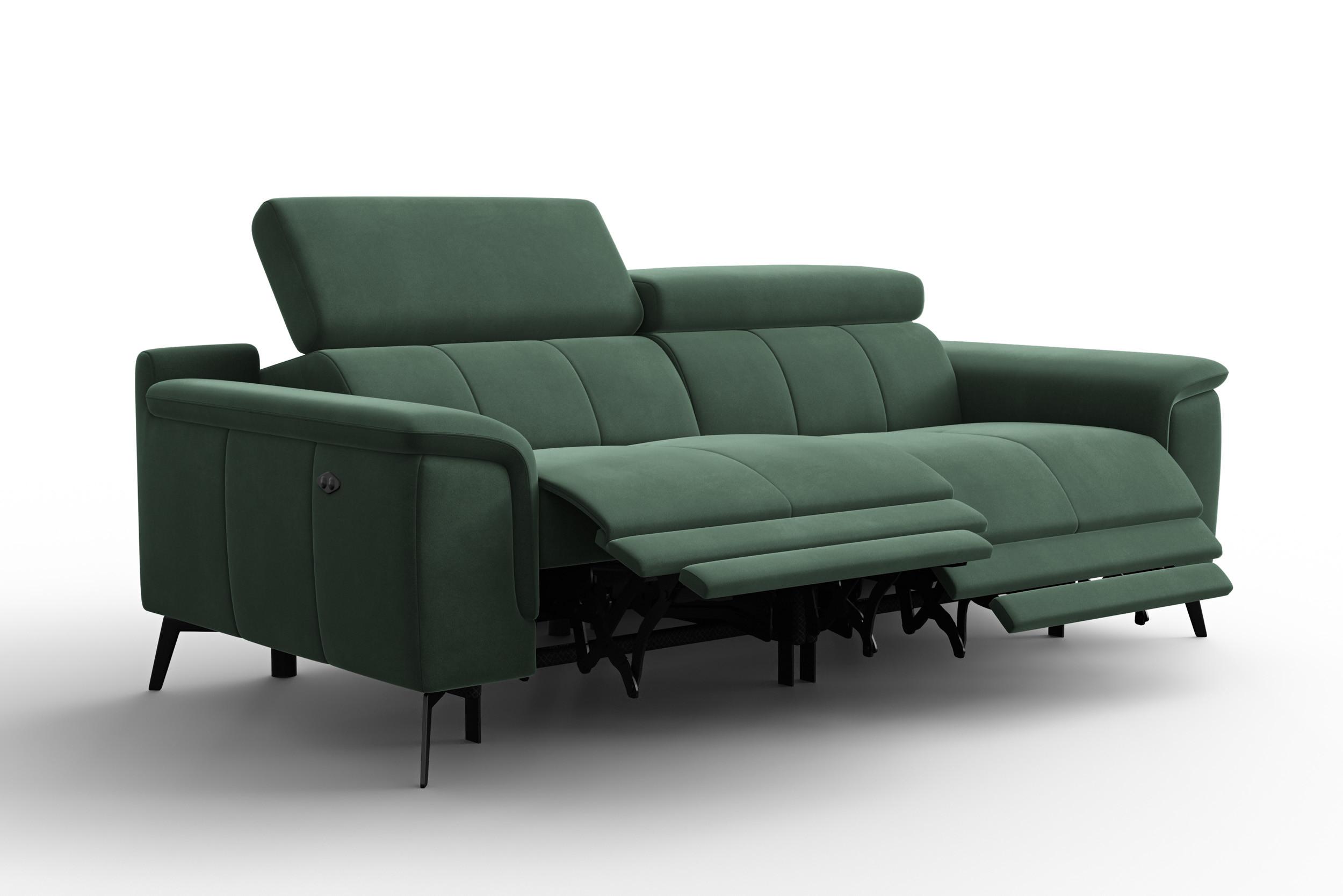 SOFA RELAX FIERO 3-Sitzer, Grüner Veloursstoff - Schwarz/Grün, Holz/Textil (212/82/103cm) - Courtois Laville