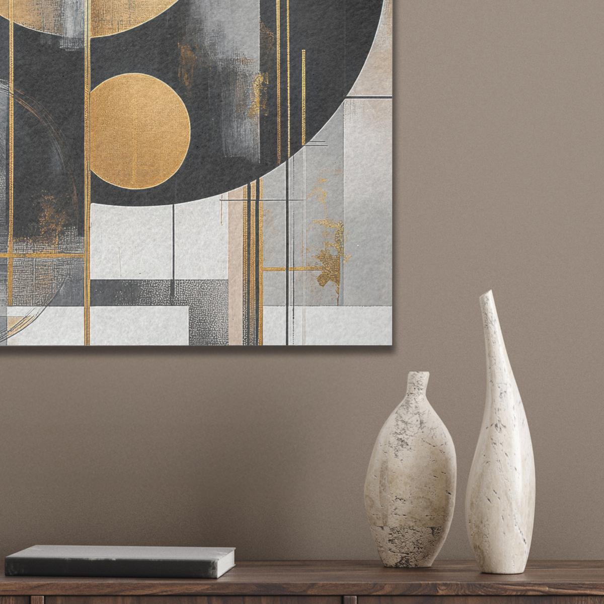 AKUSTIKBILD Abstrakt - Gold - Silber - Formen - Ästhetisch - Modern Wandbilder 60x60 cm - Goldfarben, Kunststoff (60/60/0.9cm) - MuchoWow