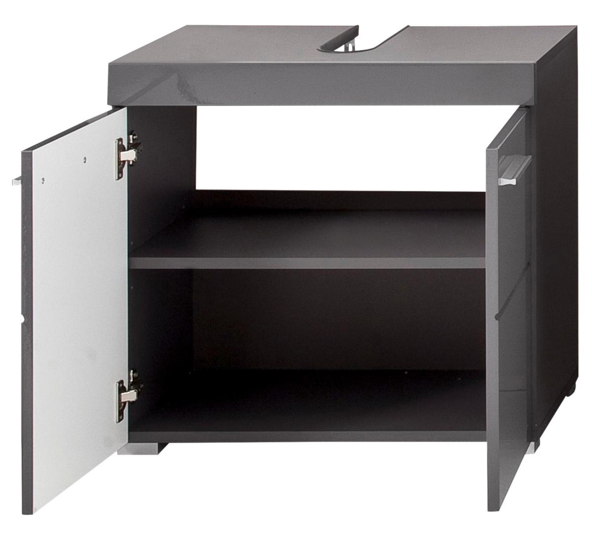 WASCHBECKENUNTERSCHRANK grau Hochglanz 60 x 56 cm, Badschrank 2-türig - Grau, Holzwerkstoff/Kunststoff (60/56/34cm) - Top.Furn