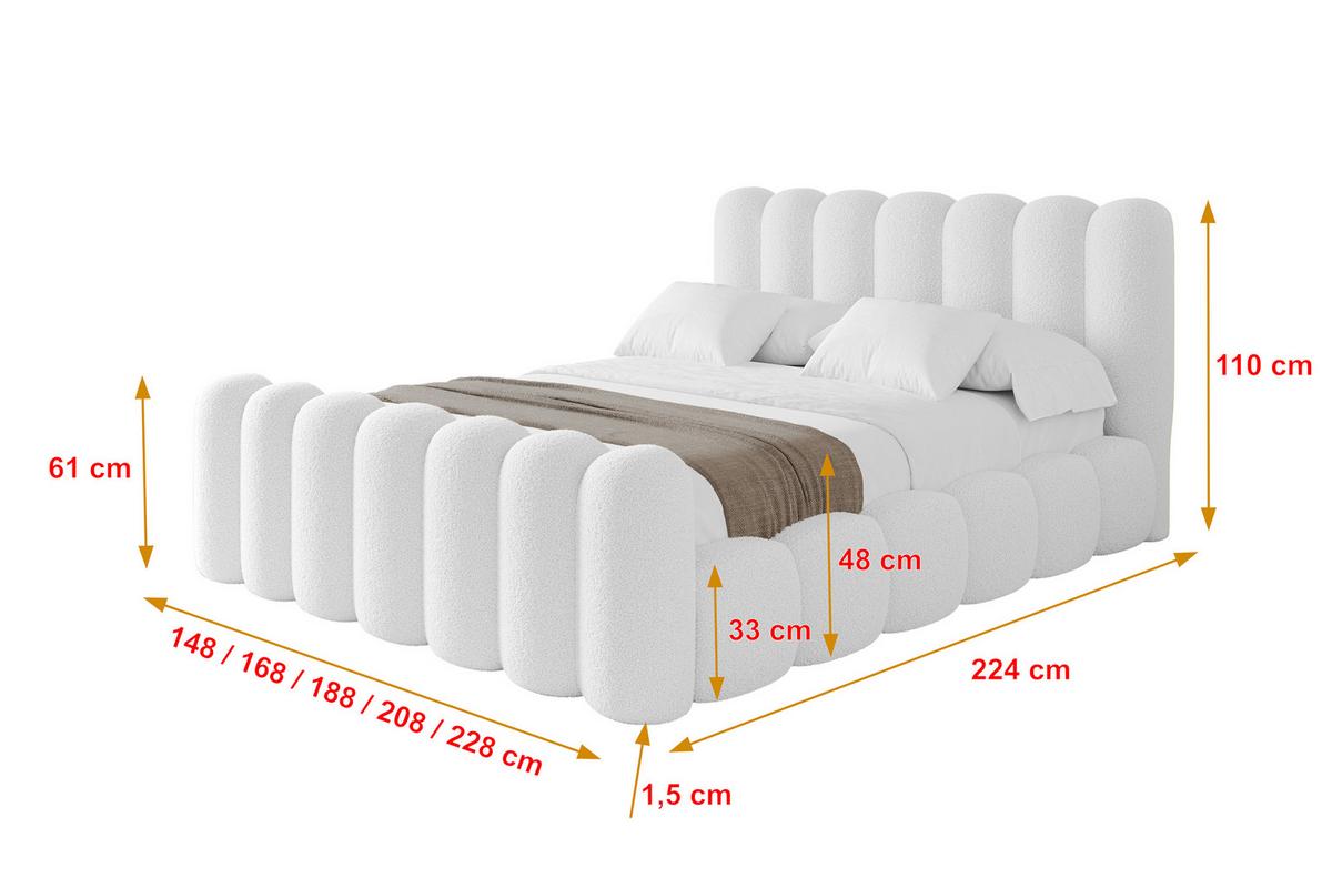 POLSTERBETT mit Bettkasten, Fußteil und Lattenrost, Boxbett ohne Matratze - SENA-Z 140x200 Weiß - Weiß, Holzwerkstoff/Textil (140/200cm) - ALTDECOR