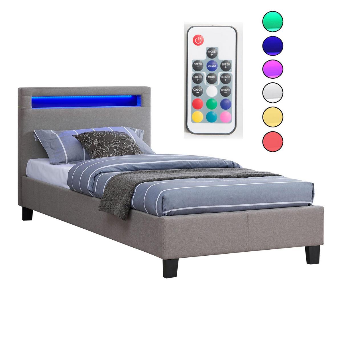 POLSTERBETT MIT LED HIMALAYA 90X200 CM - Grau, Textil (90/200cm) - CARO-Möbel