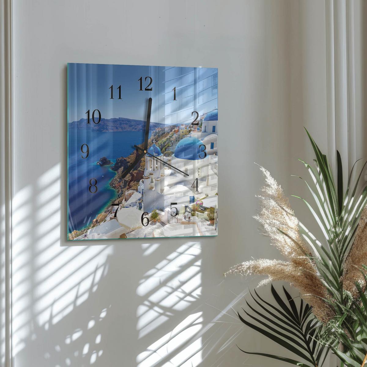 WANDUHR aus Glas 30x30 cm - Santorini - Blau, Glas (30/30/0.4cm) - TULUP