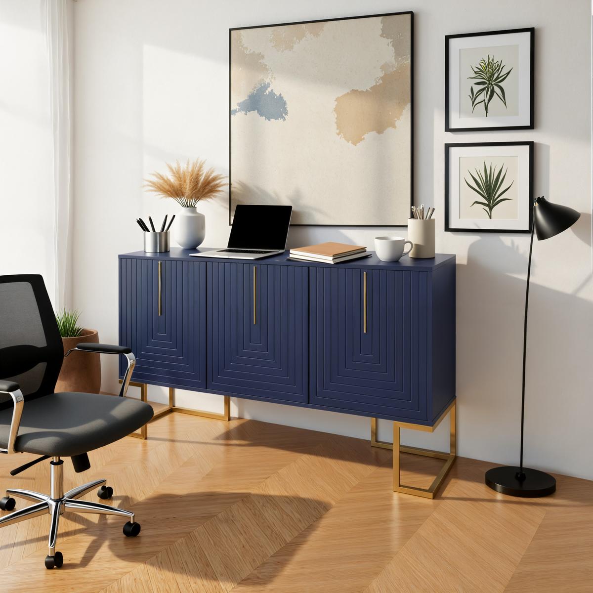 SIDEBOARD Verstellbare Regalböden,138/40/80,5 cm - Blau, Holzwerkstoff/Metall (40/81/138cm) - Urban Meuble