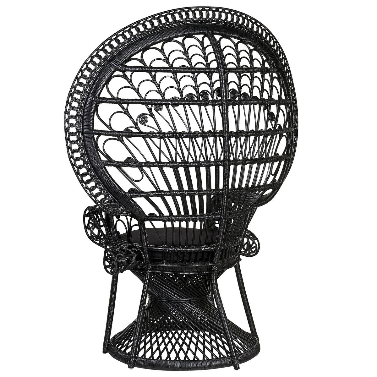 PFAUENSESSEL Rattan/Baumwolle schwarz Emmanuelle - Schwarz, Naturmaterialien/Textil (120/150/50cm) - Beliani