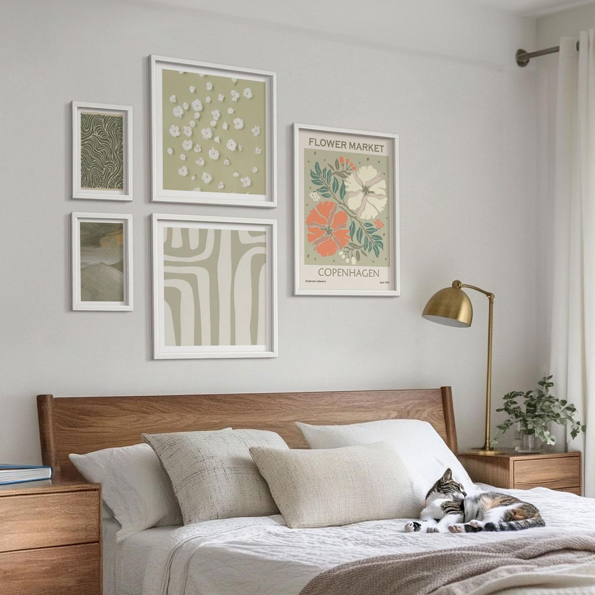 BILDER SET 5er Set - 50x50 cm & 20x30 cm & 40x60 cm Weißer Rahmen - Abstrakte Boho-Muster - Weiß, Kunststoff (40/60cm) - TULUP