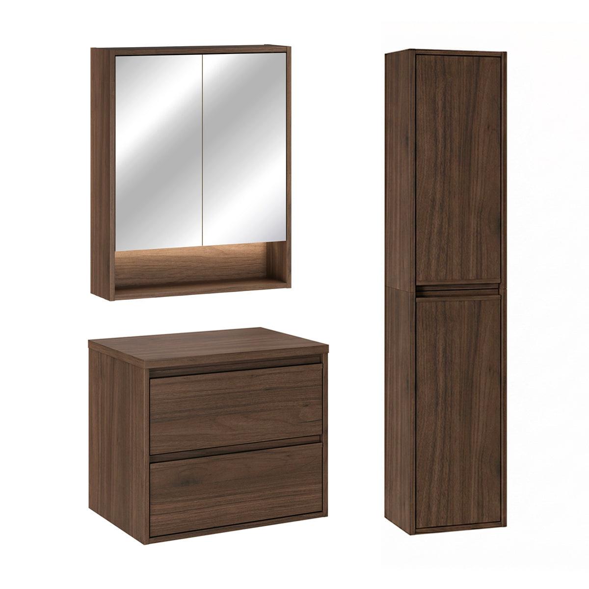 BADMÖBEL 60cm Edmé 2er-Set Dunkles Holz - Braun, Holzwerkstoff (60/52.2/46cm) - Petits-meubles