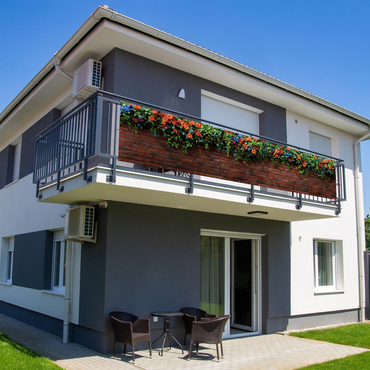 BALKON-SICHTSCHUTZ Blumen - Wand - Grün - Orange Deko XXL 500x110 cm - Rotbraun, Kunststoff (500/110cm) - MuchoWow