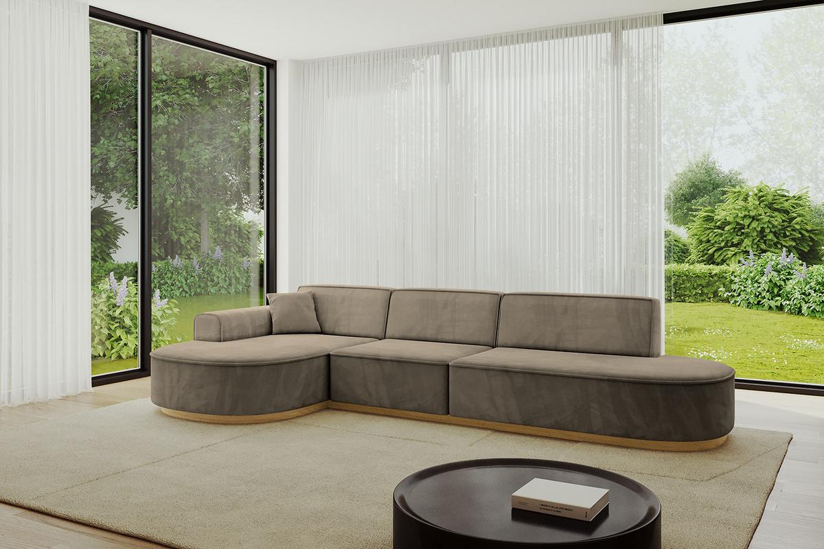 ECKSOFA Ottomane Links MARI-L2-v2 - 328x171x83 cm Dunkelbraun Velours - Dunkelbraun, Holzwerkstoff/Textil (328/171cm) - ALTDECOR