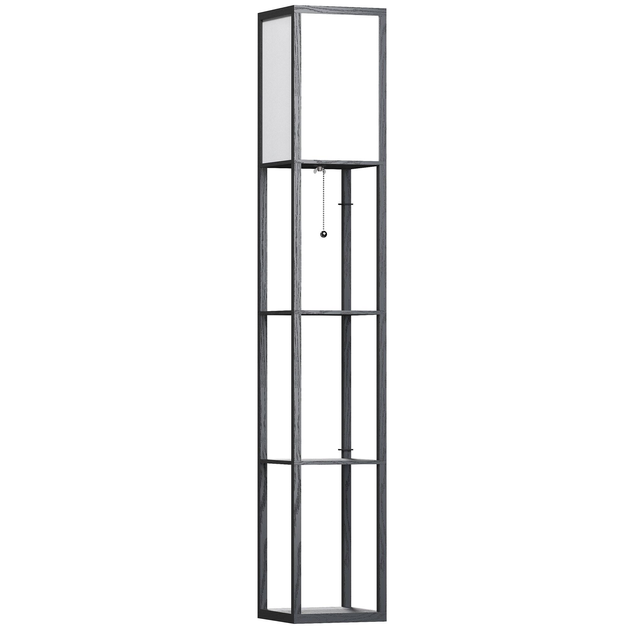 STEHLEUCHTE Beleuchtung E27 bis 40W mit 3 Regalen für Wohn-/Schlafzimmer Holz - Schwarz, Textil (26/26/160cm) - HOMCOM
