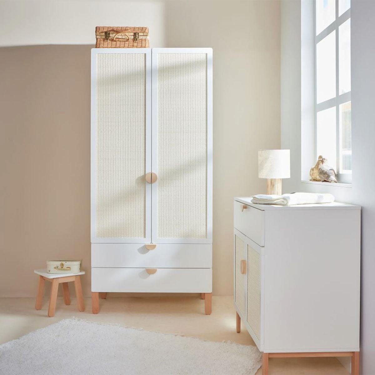 SCHRANK 2 Türen Laurie Weiß und Holz - Weiß, Holzwerkstoff (89.5/198/50cm) - Petits-meubles