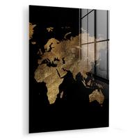 ACRYLGLASBILD Weltkarte - Gold - Luxus - Erde - Schwarz 60x80 cm - Goldfarben, Glas (60/80cm) - MuchoWow