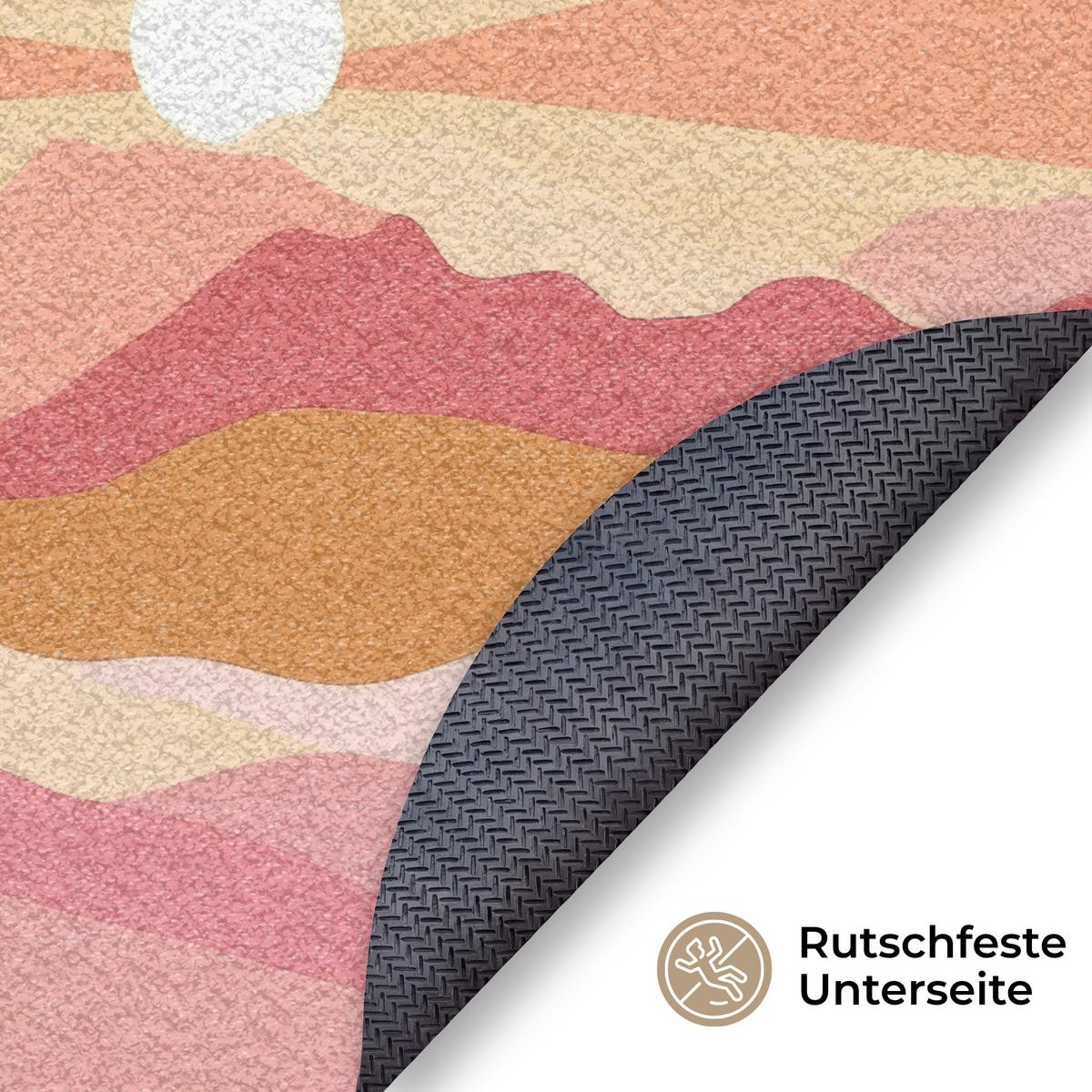 FUSSMATTE Berge - Abstrakt - Sonnenstrahlen - Rosa Sauberlaufmatte 90x90 cm - Rosa, Kunststoff (90/0.4cm) - MuchoWow