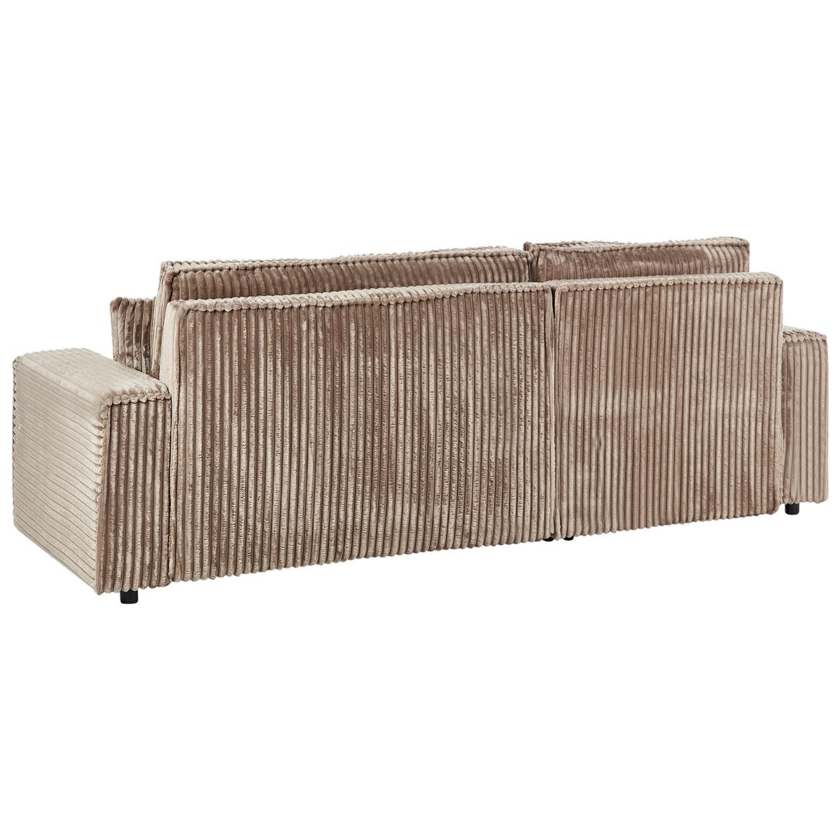 ECKSCHLAFSOFA 3-Sitzer Cord Hellbraun mit Stauraum rechtsseitig Abacka - Hellbraun, Textil (247/147cm) - Beliani