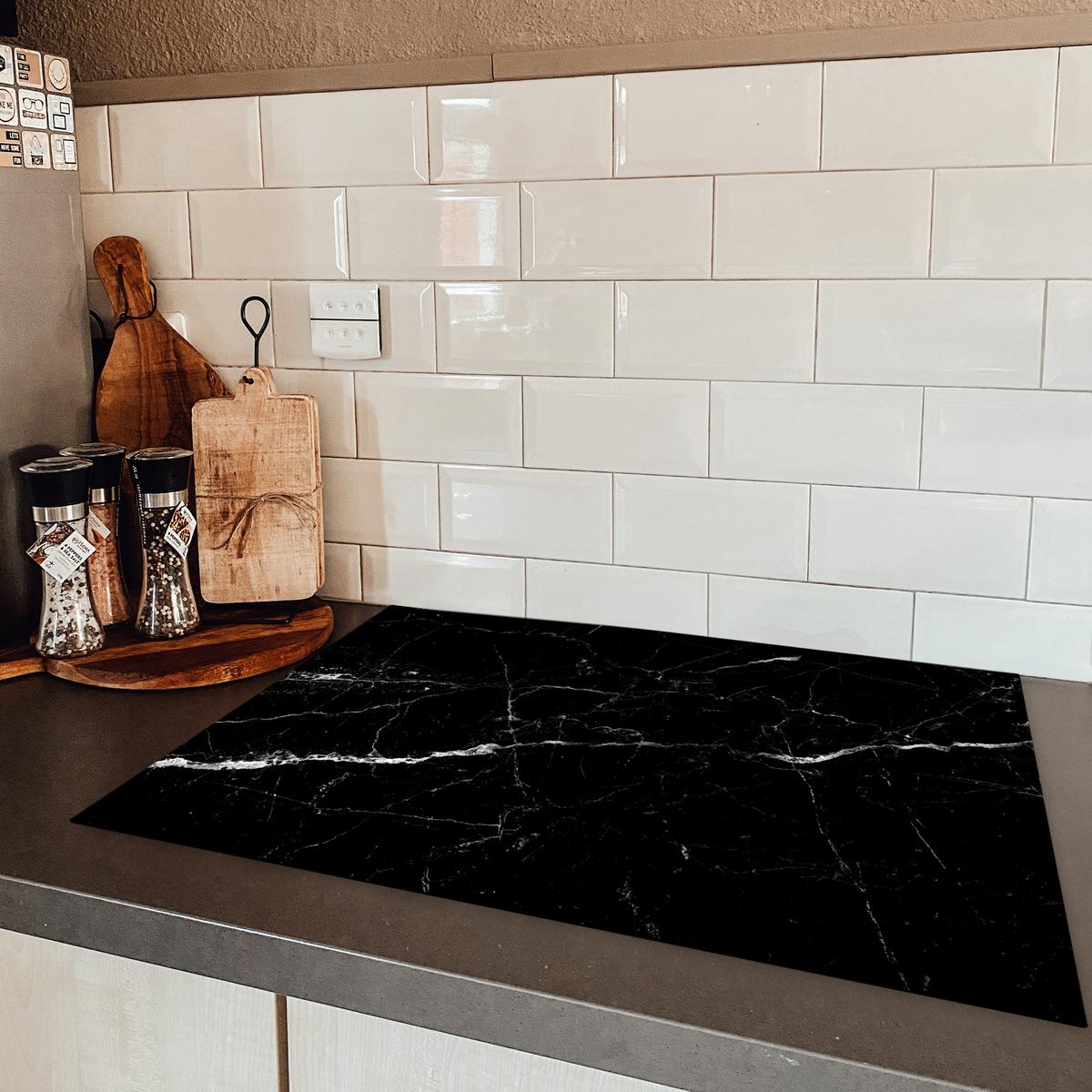 HERDABDECKPLATTE Marmoroptik - Schwarz - Luxus Herdabdeckung Induktionsfeld 75x52 cm - Grau, Kunststoff (75/52/0.2cm) - MuchoWow