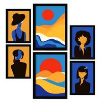POSTER Set Mit 6 Wüstenjungen In Weibliche Zusammenfassung Ästhetische Dekorative Gemälde Für Ihr Wohnzimmer Zuhause A3 & A4 Schwarzer Rahmen - Schwarz, Papier (29/3cm) - Nacnic
