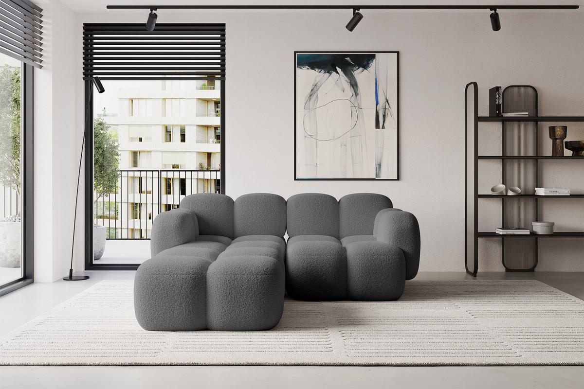 ECKSOFA modulares Sofa Links Miko-L1 214x205x75 Grau Bouclé - Chromfarben/Schwarz, Holzwerkstoff/Kunststoff (214/205cm) - ALTDECOR