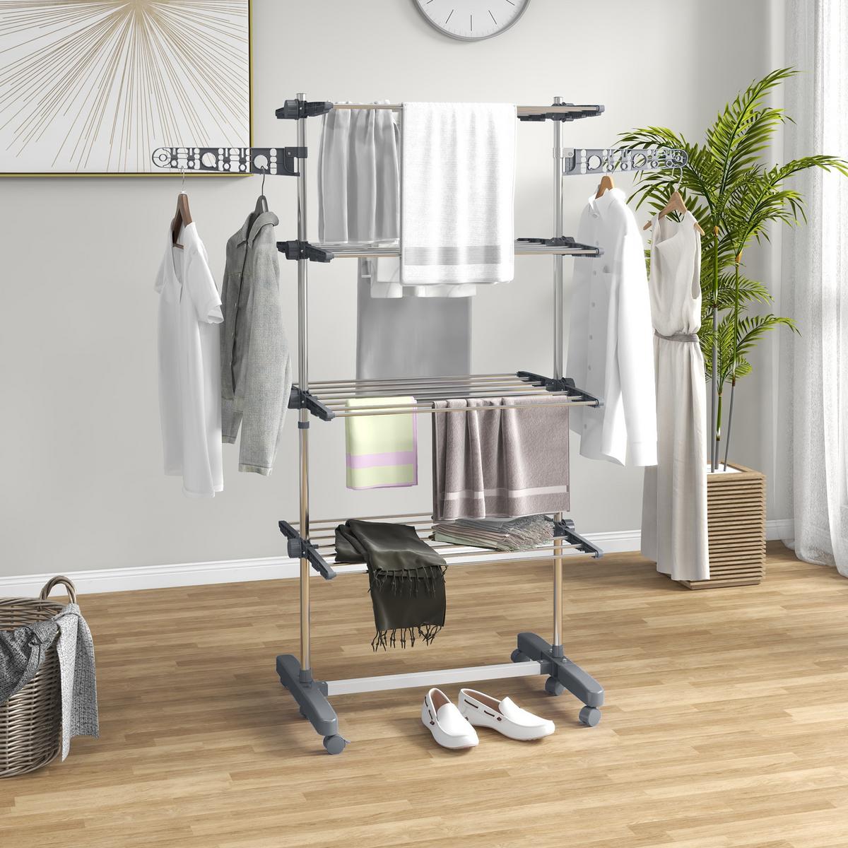 WÄSCHESTÄNDER Edelstahl ABS Grau - Weiß/Grau, Kunststoff/Metall (55/172/142cm) - HOMCOM
