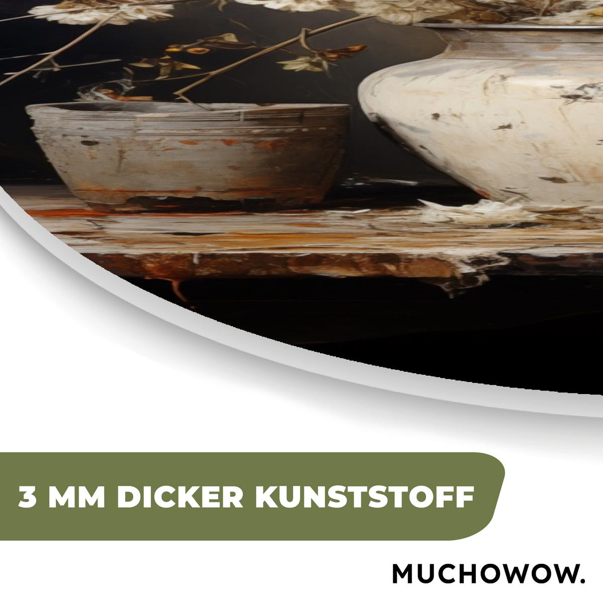 WANDBILD Stilleben - Blumen - Blumenstrauß - Vase - Wein Deko Wohnzimmer 40x60 cm - Ecru, Kunststoff (40/60cm) - MuchoWow