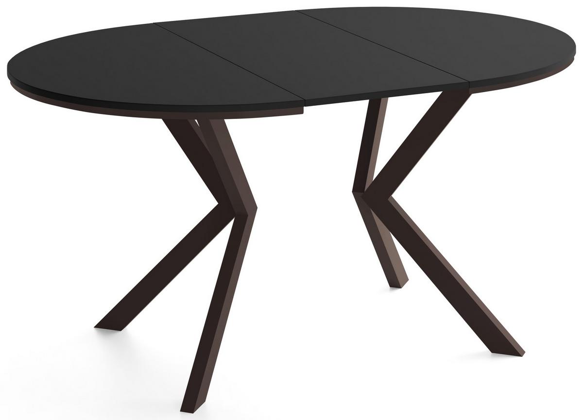 ESSTISCH Valio rund oval ausziehbar verlängerbar mit braunen Metallbeinen, Schwarz 100-140/100/76 cm - Schwarz/Braun, Holzwerkstoff/Metall (100/140/76cm) - WFL GROUP