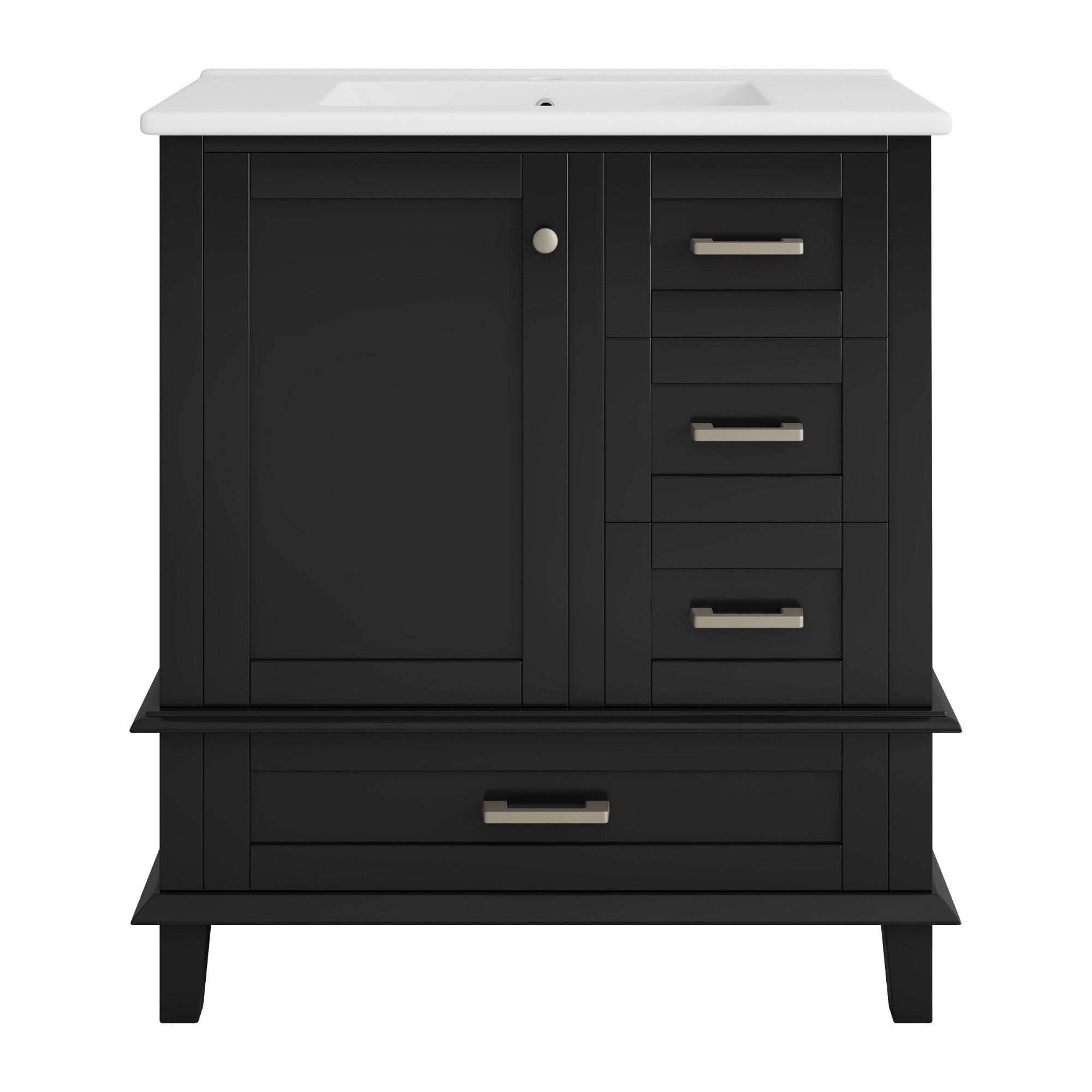 WASCHTISCH Schwarz Freistehend mit Keramikbecken & 3 Schubladen - Schwarz, Holzwerkstoff (76/83.5/45.5cm) - Urban Meuble