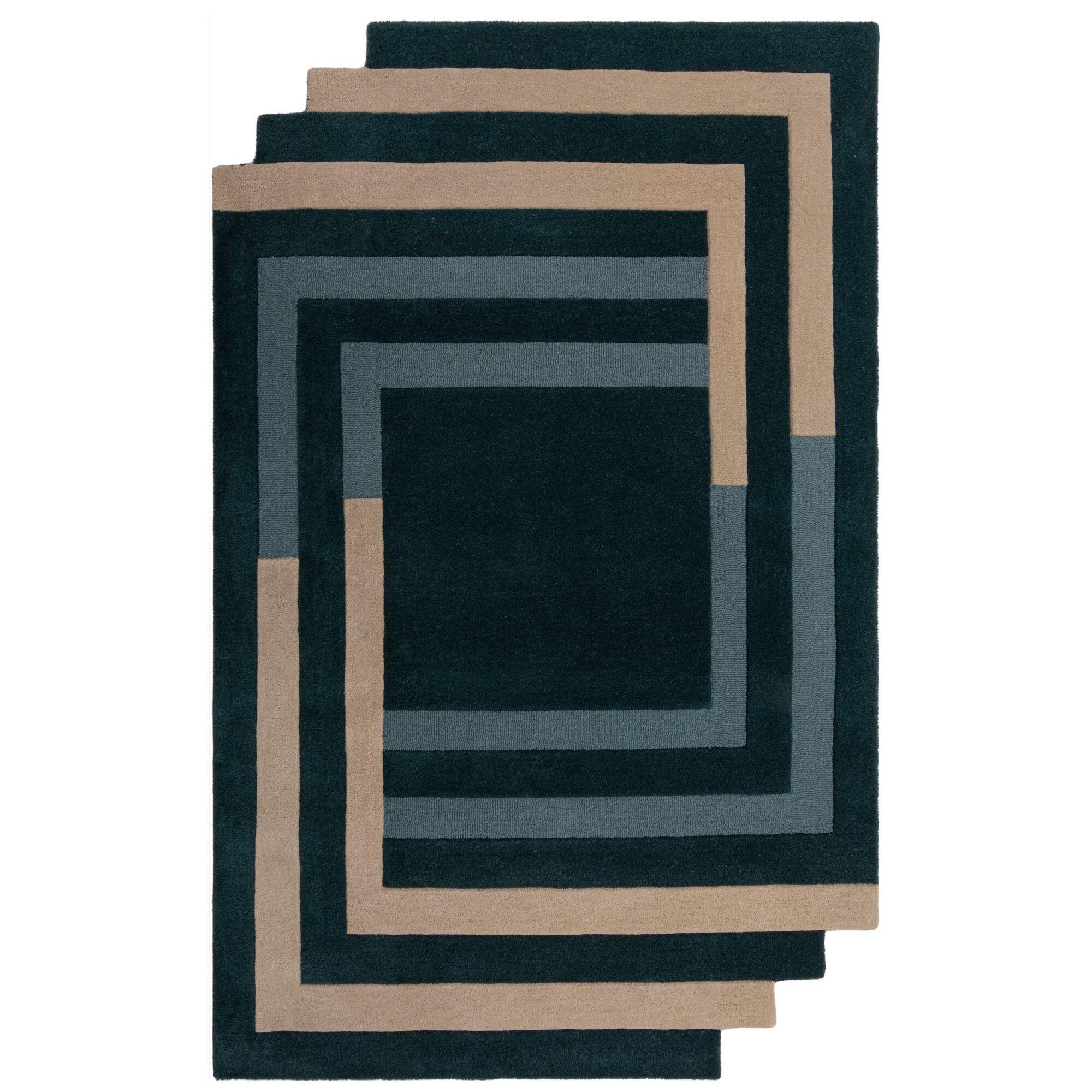 WOLLTEPPICH HALLEIN, geometrisch, Türkis-Beige, 120 x 180 cm - Grün, Textil (180/120cm) - KADIMA DESIGN