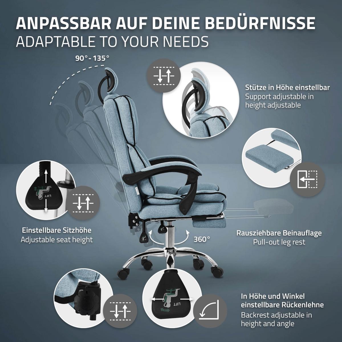 BÜROSTUHL Blau - Blau/Silberfarben, Kunststoff/Metall (66/130.5/59cm) - ML-DESIGN