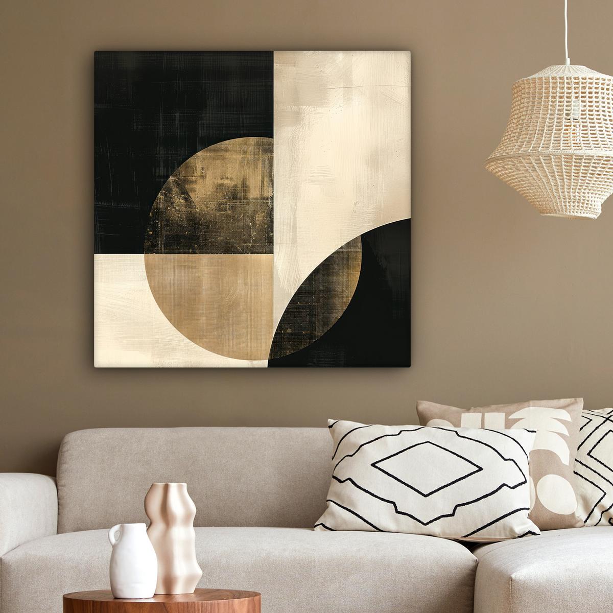 LEINWANDBILD Abstrakt - Geometrische Formen - Schwarz - Gold Deko Groß 90x90 cm - Ecru, Textil (90/90cm) - MuchoWow