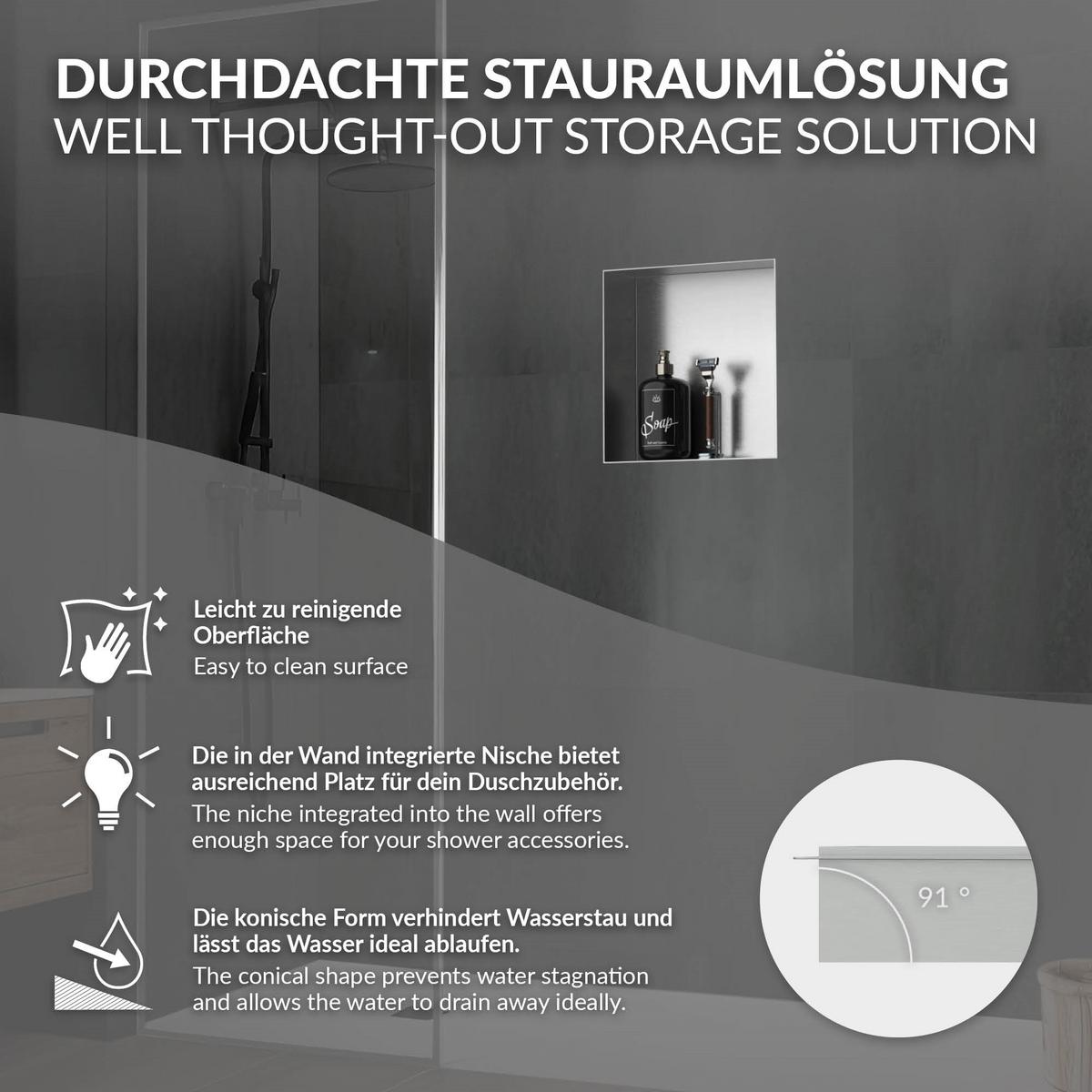 DUSCHNISCHE Silber 30/30 cm - Silberfarben, Metall (30/30/10cm) - LuxeBath