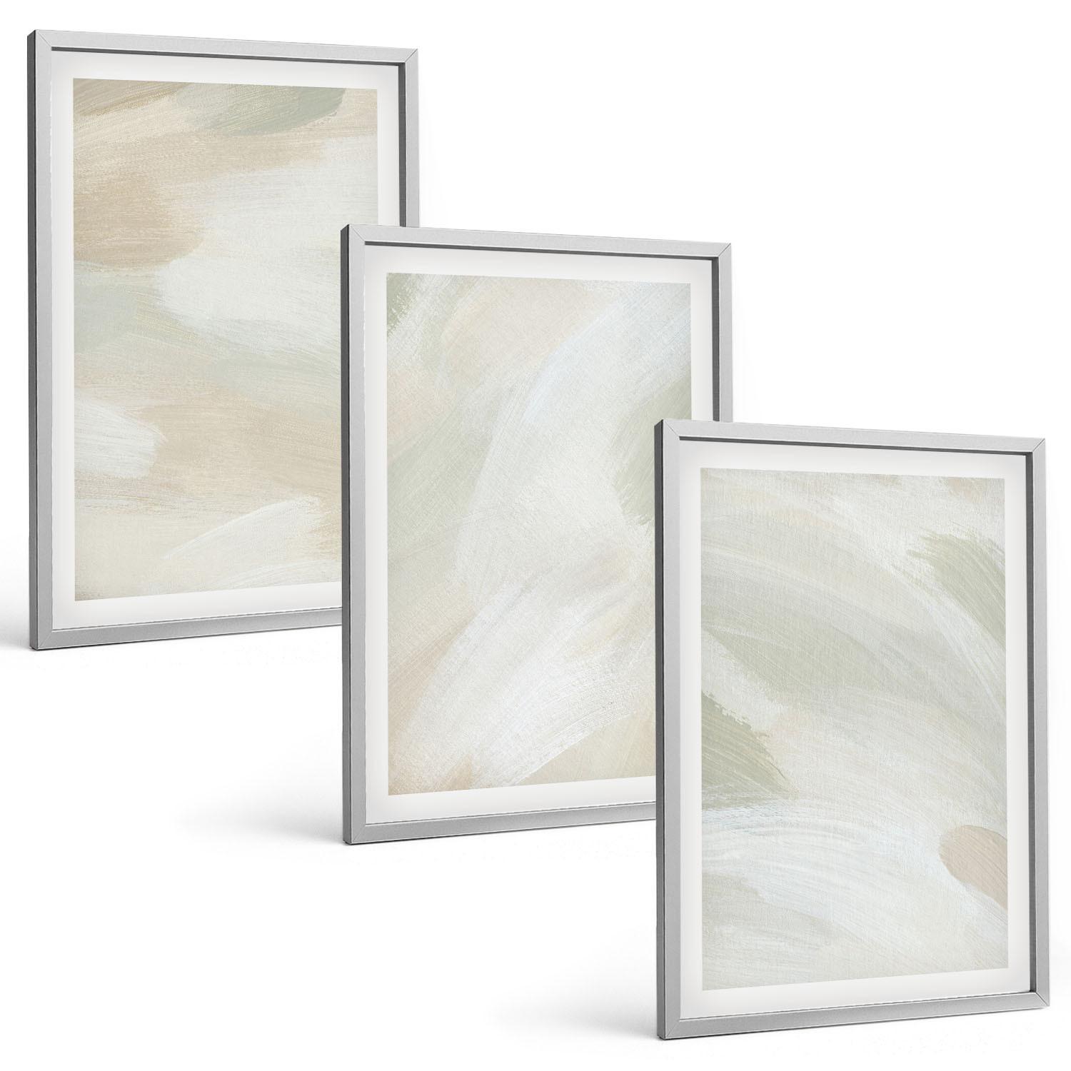 BILDER SET 3er Set - 40x60 cm Silberner Rahmen - Leuchtende Farben, abstrakter Boho-Stil - Silberfarben, Kunststoff (40/60cm) - TULUP