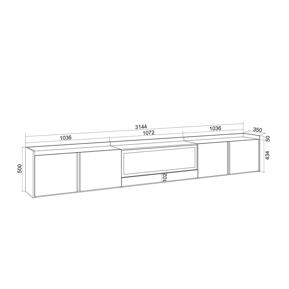 LOWBOARD, Weiß und Eiche, 315/35/50cm, Kamin mit Feuereffekt XXL - Weiß, Holzwerkstoff (315/50/35cm) - Skraut Home