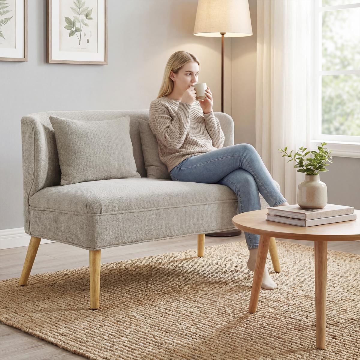 2-SITZER-SOFA Polyester Beige - Beige/Naturfarben, Holz/Holzwerkstoff (65/78.5/117cm) - HOMCOM