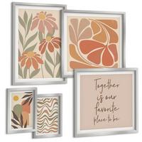 BILDER SET 5er Set - 50x50 cm & 20x30 cm & 40x60 cm Silberner Rahmen - Abstrakte Pastellblumen - Silberfarben, Kunststoff (40/60cm) - TULUP