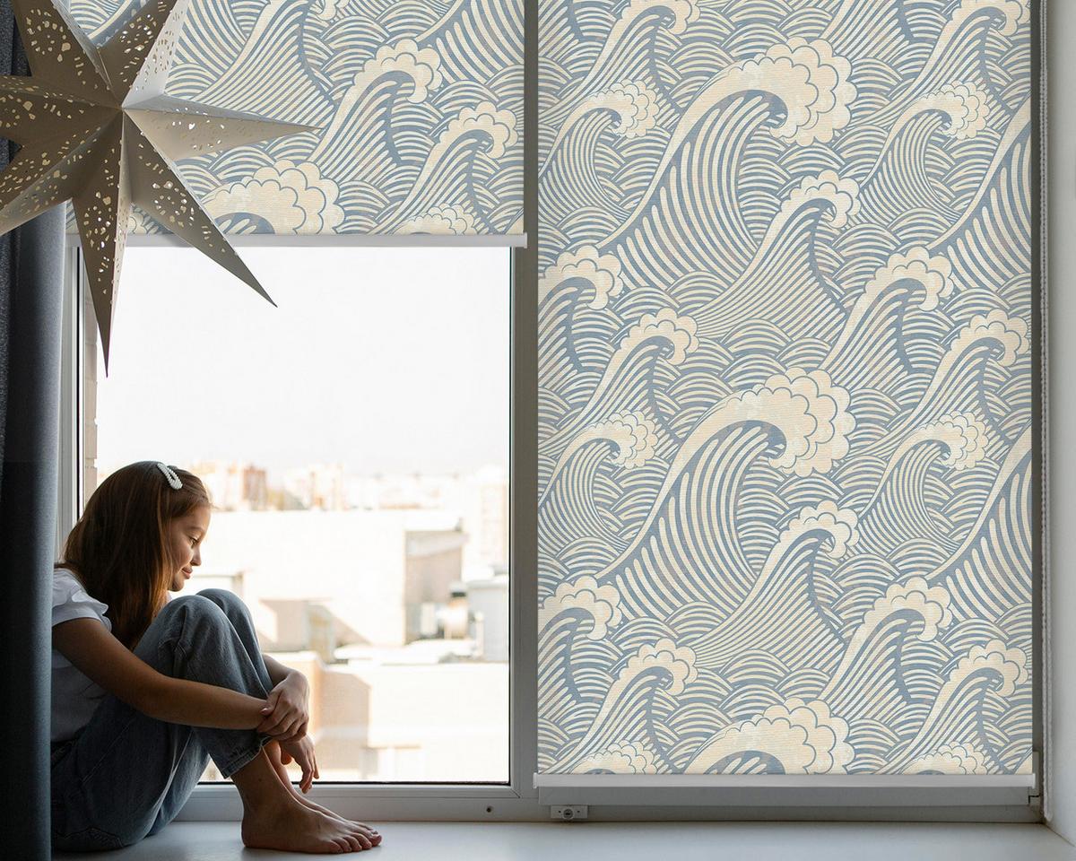 INNENROLLO - Fensterrollo - Rollo - 60x40 cm - Wasserwellen - Blau, Kunststoff (60/140/0.5cm) - TULUP