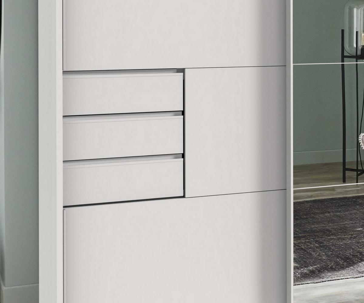 SCHWEBETÜRENSCHRANK 3-türig B273/H213/T64 cm, Weiß/Spiegel, Passepartout-Kleiderschrank mit Schubladen & Vollausstattung / 22619 - Weiß, Holzwerkstoff/Metall (273/213/64cm) - luma-home