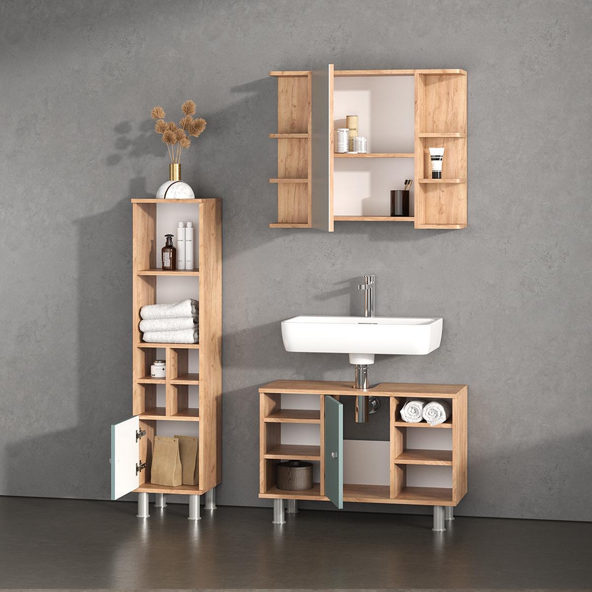 MIDISCHRANK Fucino Grün 30 x 130.6 cm kleine Tür - Grün, Holzwerkstoff (30/130.6/30cm) - Livinity®