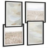 BILDER SET 4er Set - 50x50 cm & 40x60 cm Schwarzer Rahmen - Abstrakter Hintergrund mit feinen Strichen - Schwarz, Kunststoff (50/50cm) - TULUP