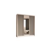 KLEIDERSCHRANK mit Spiegel-Schiebetüren und Aluminium-Leisten - LAMELO - 180 cm Weiß+Weiß+Schwarz - Schwarz/Weiß, Holzwerkstoff (180/216/61cm) - ALTDECOR