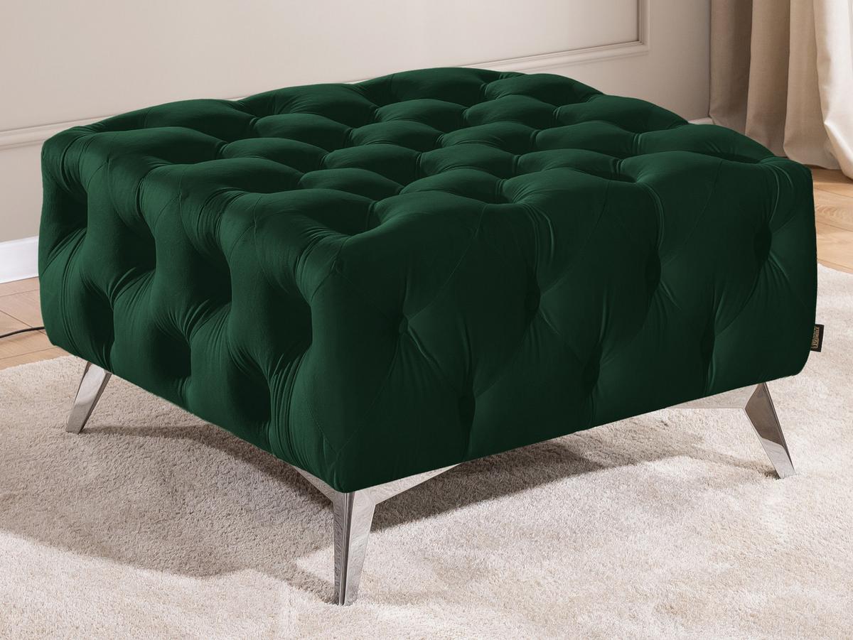 HOCKER Chesterfield Whitby Flaschengrün Samt mit silbernen Füßen - Dunkelgrün/Silberfarben, Holz/Textil (80/45/80cm) - S-Style Möbel