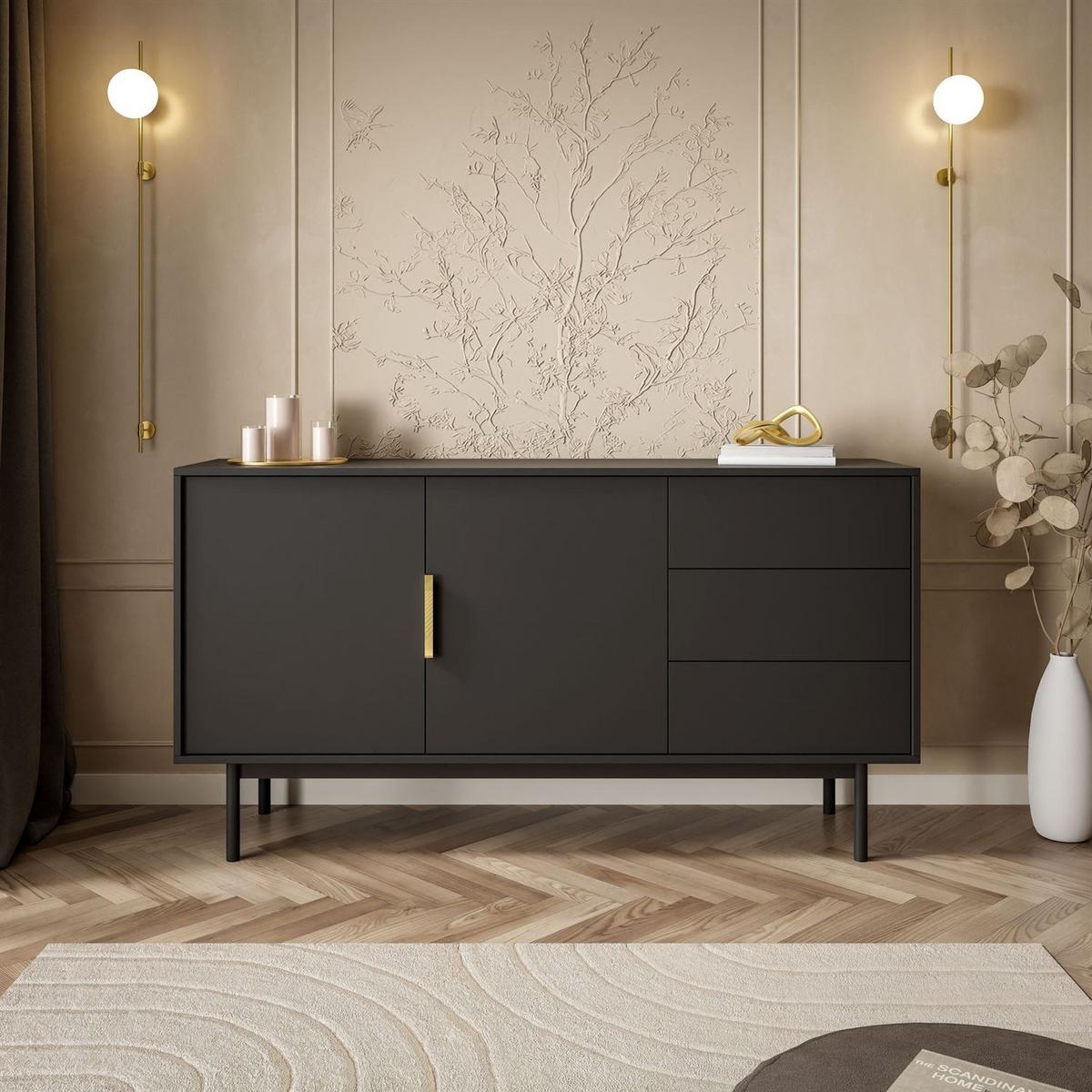 SIDEBOARDS MIRACLE 2D3S mit Schubladen Schwarz - Schwarz, Holzwerkstoff (154/82/39cm) - Lookway