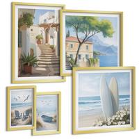 BILDER SET 5er Set - 50x50 cm & 20x30 cm & 40x60 cm Goldrahmen - Straßenblumen, Fahrrad bemalt - Goldfarben, Kunststoff (40/60cm) - TULUP