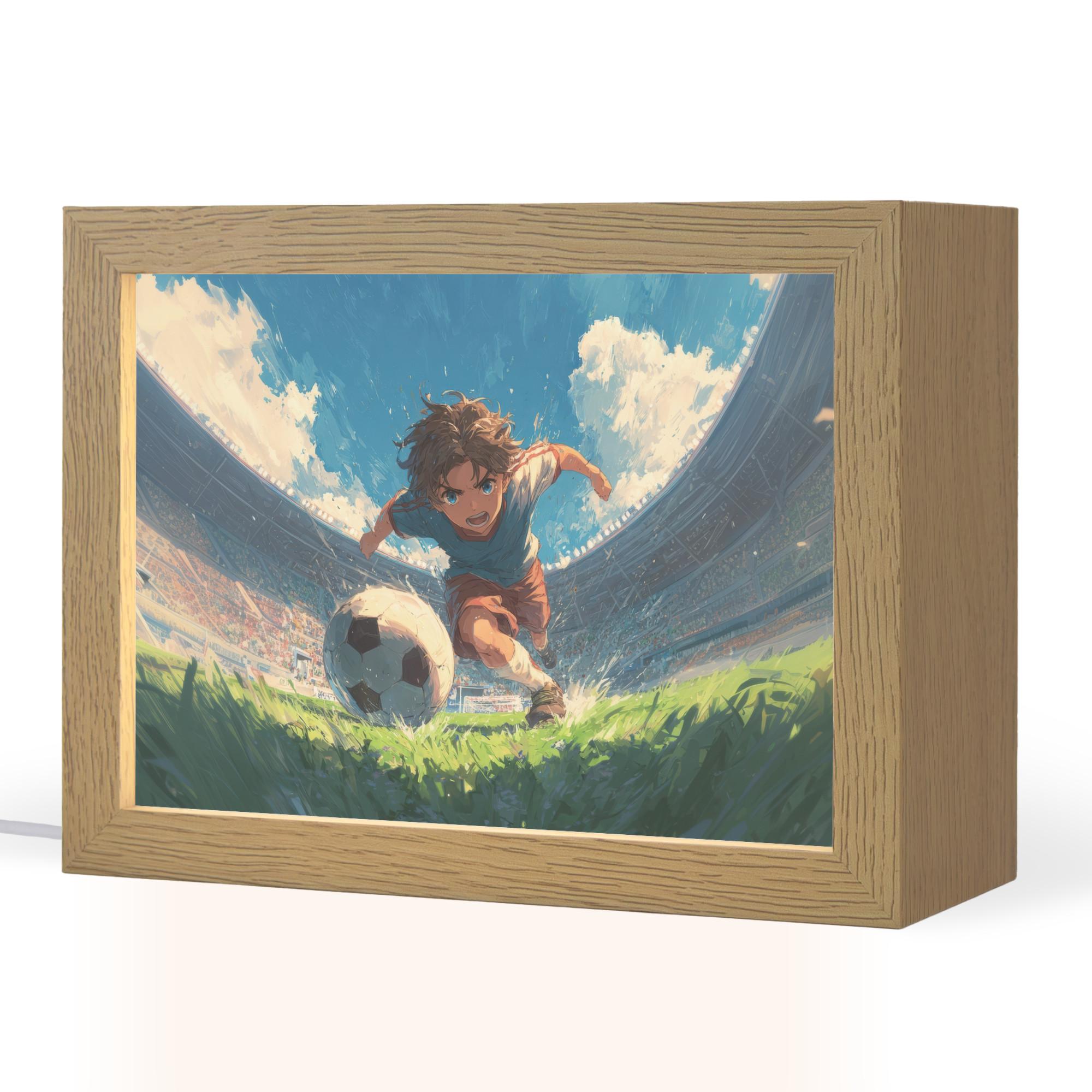 NACHTTISCHLAMPE Stadion - Fußballer - Ball 20x15 cm - Blau, Holzwerkstoff (8/20/15cm) - OnlyWow