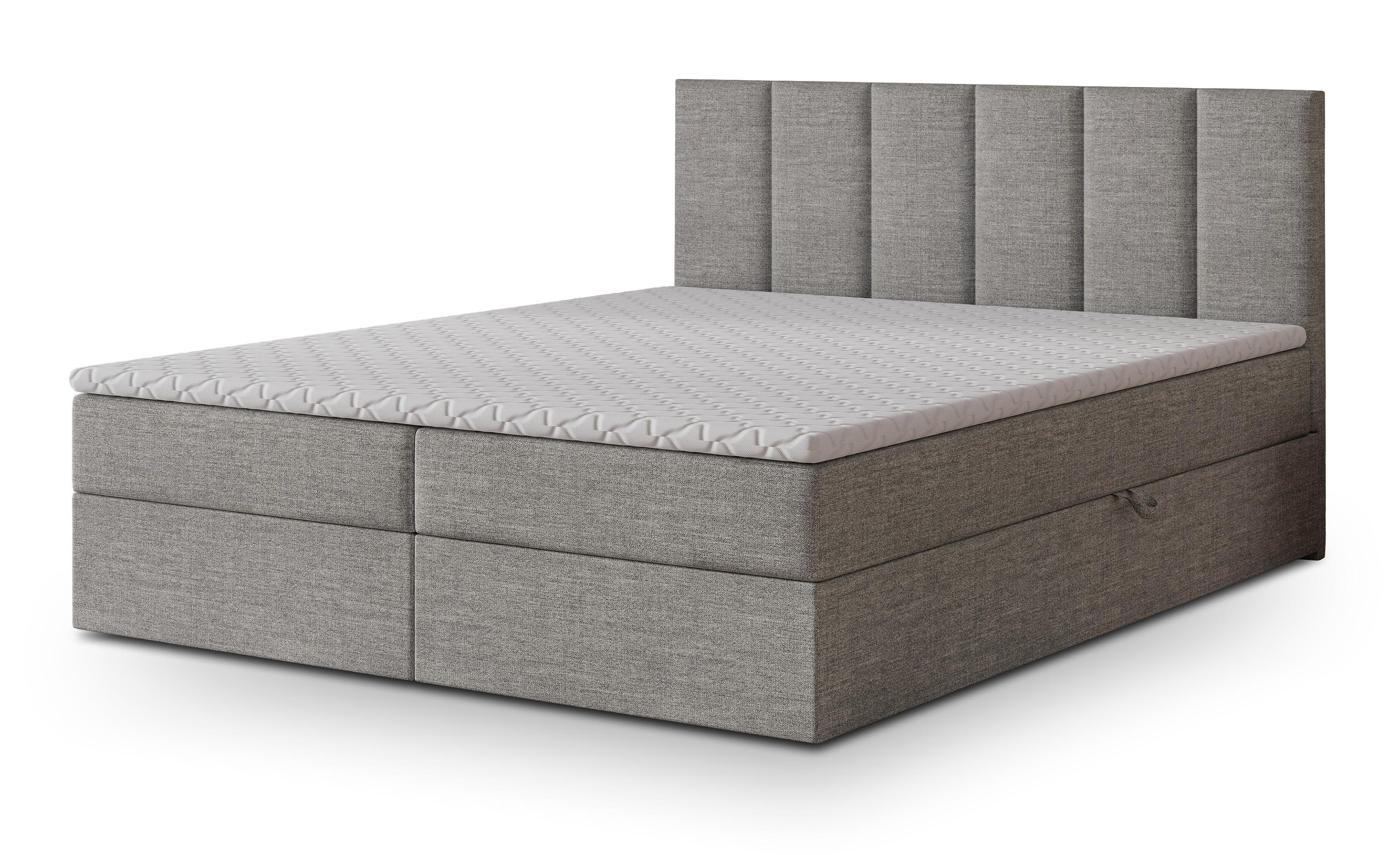 BOXBETT MERIL 200x200 cm mit Matratze und Topper, H2+H3 - Hellgrau - Hellgrau, Holz (200/200cm) - MASSENO