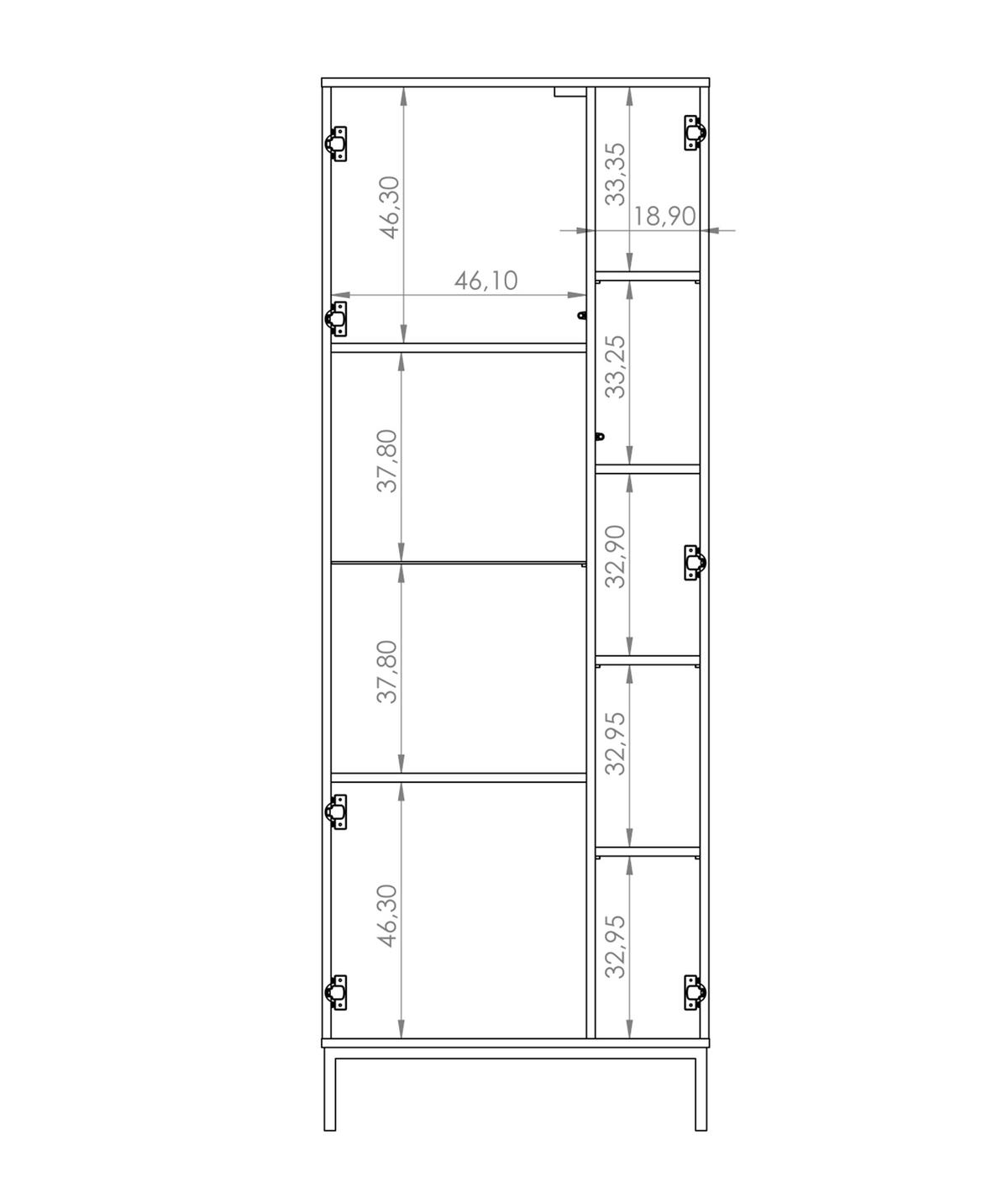 VITRINE Queba 2T Hellbraun 70/190/41 cm – Vitrinenschrank Holzoptik - Hellbraun/Schwarz, Holzwerkstoff (70/190/41cm) - AX Living