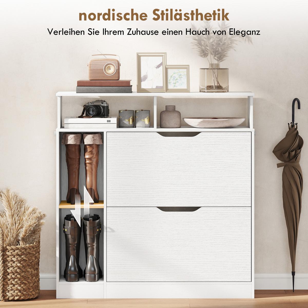 SCHUHSCHRANK aus MDF 89/25/92 cm Weiß - Weiß, Holzwerkstoff (25/92/89cm) - HOMCOM