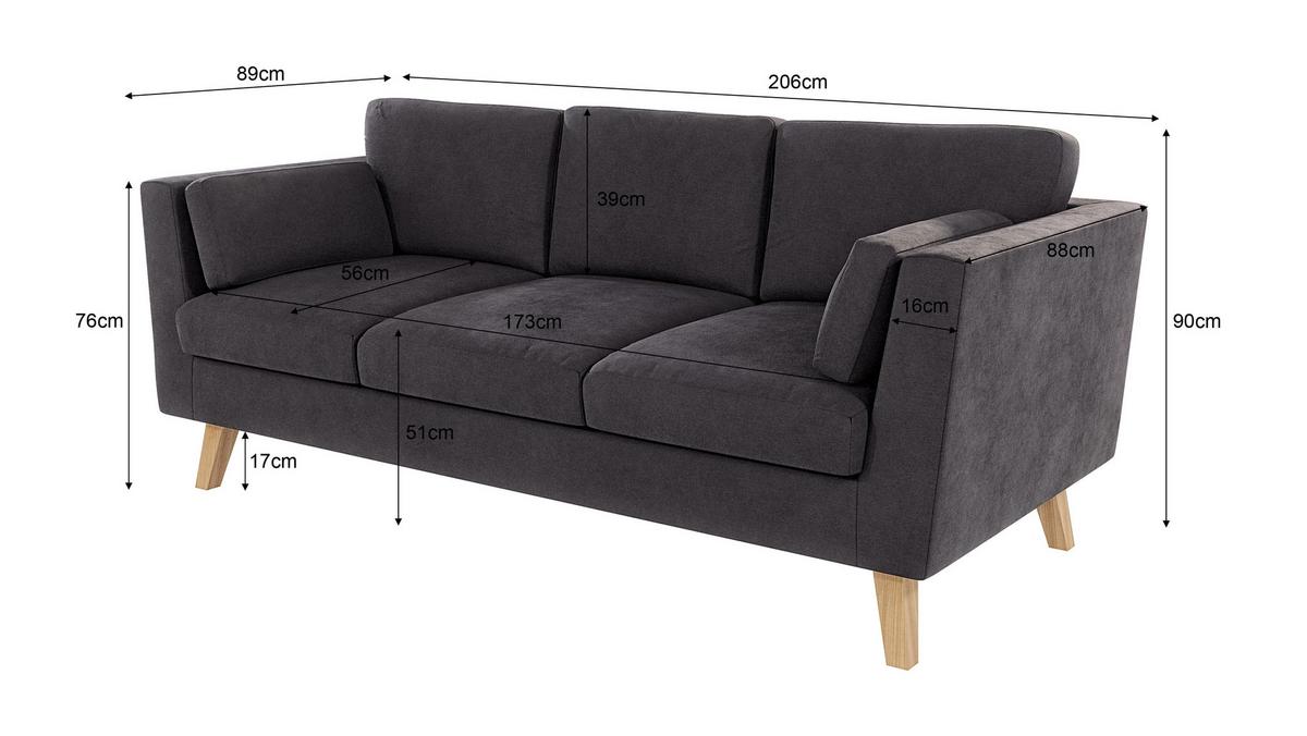 3-SITZER-SOFA Mario Graphit Microfaser - Hellbraun/Graphitfarben, Holz/Buchenholz (206/90/89cm) - S-Style Möbel