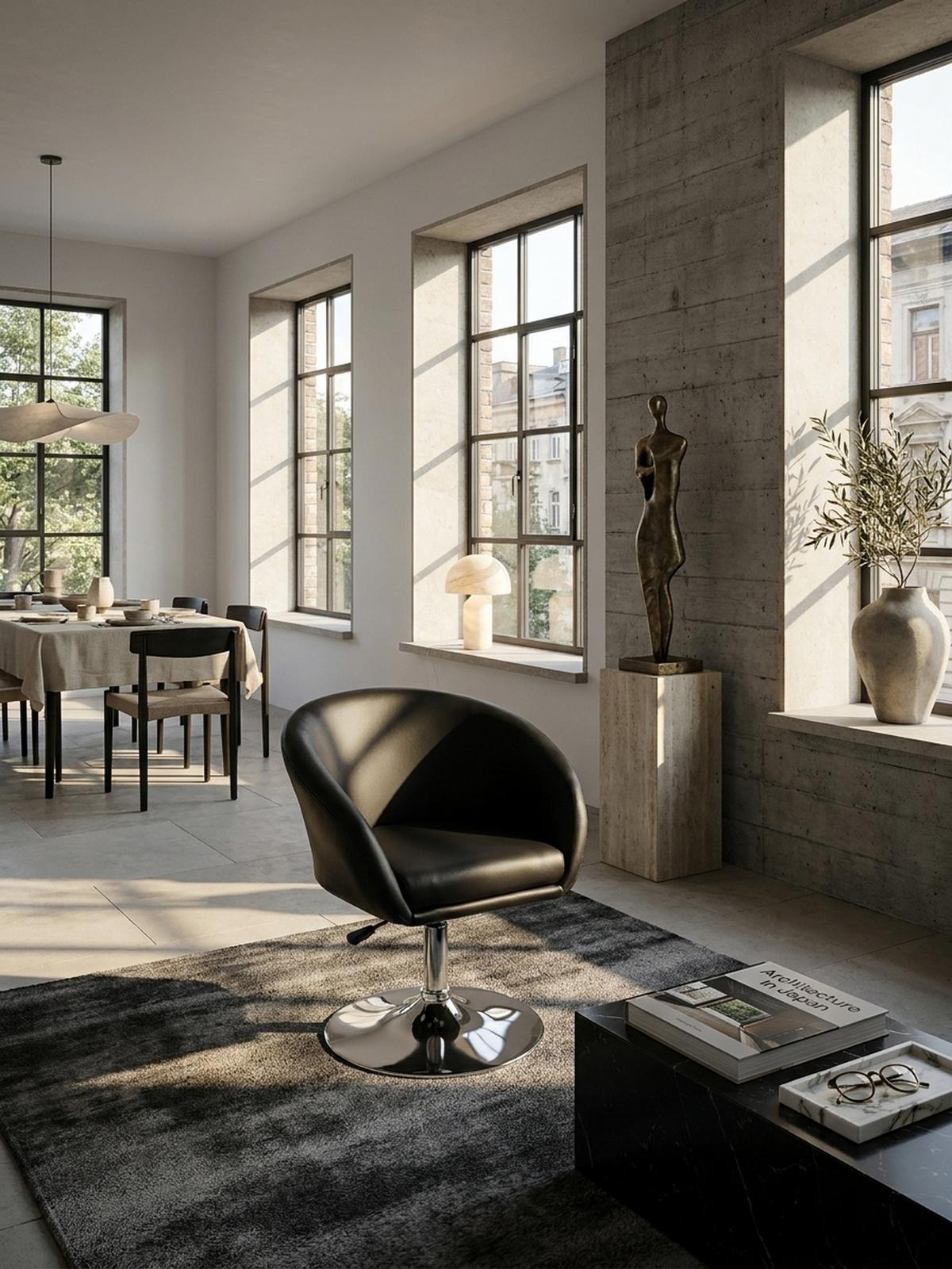 LOUNGESESSEL verstellbare Sitzhöhe mit Trompetenfuß Retro LIFT , Schwarz 62x55x84 cm - Silberfarben/Schwarz, Kunststoff/Textil (62/84/55cm) - KADIMA DESIGN