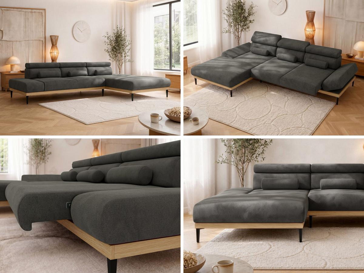 ECKSOFA PAVERO L - Dunkelgrau Velvet - Links Seite - Dunkelgrau/Schwarz, Textil/Metall (205/316cm) - MKS