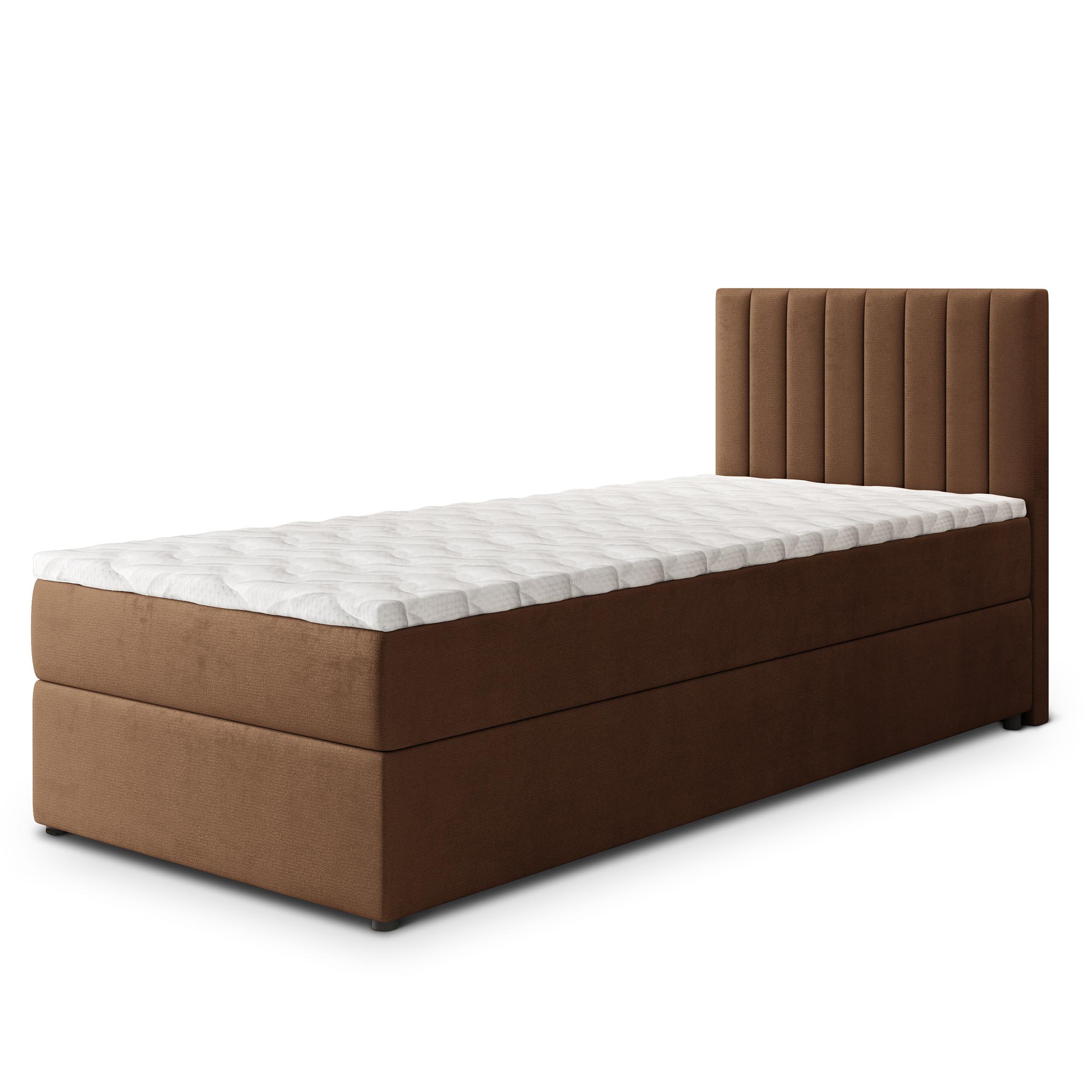 BOXBETT BRESEL 80 80x200 cm mit Matratze und Topper, H2+H3 - Braun - Braun, Holz (80/200cm) - MASSENO