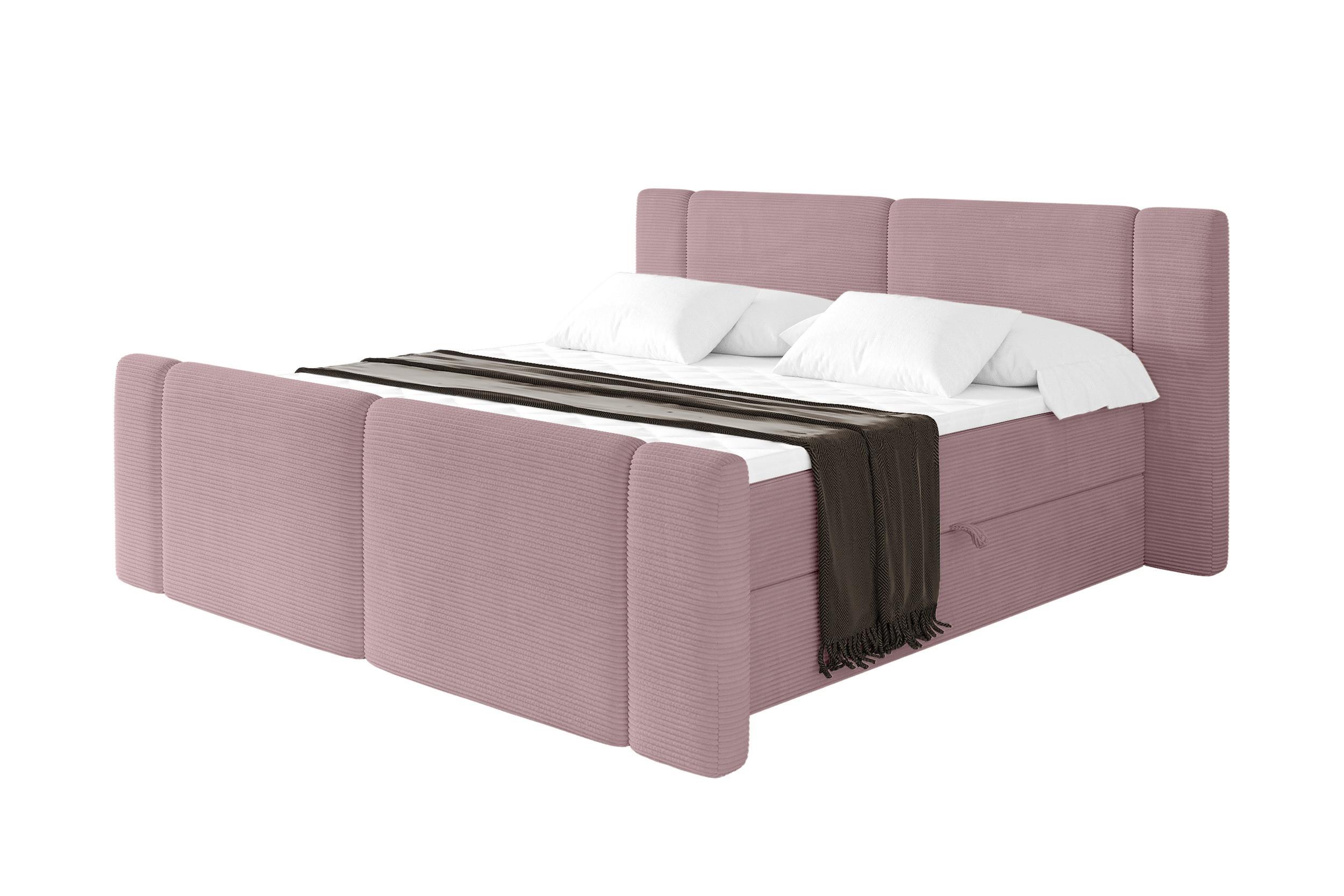 BOXBETT mit Matratze H3 - EVON Zanozek - 180x200 cm Rosa - Rosa, Holzwerkstoff (180/200cm) - ALTDECOR