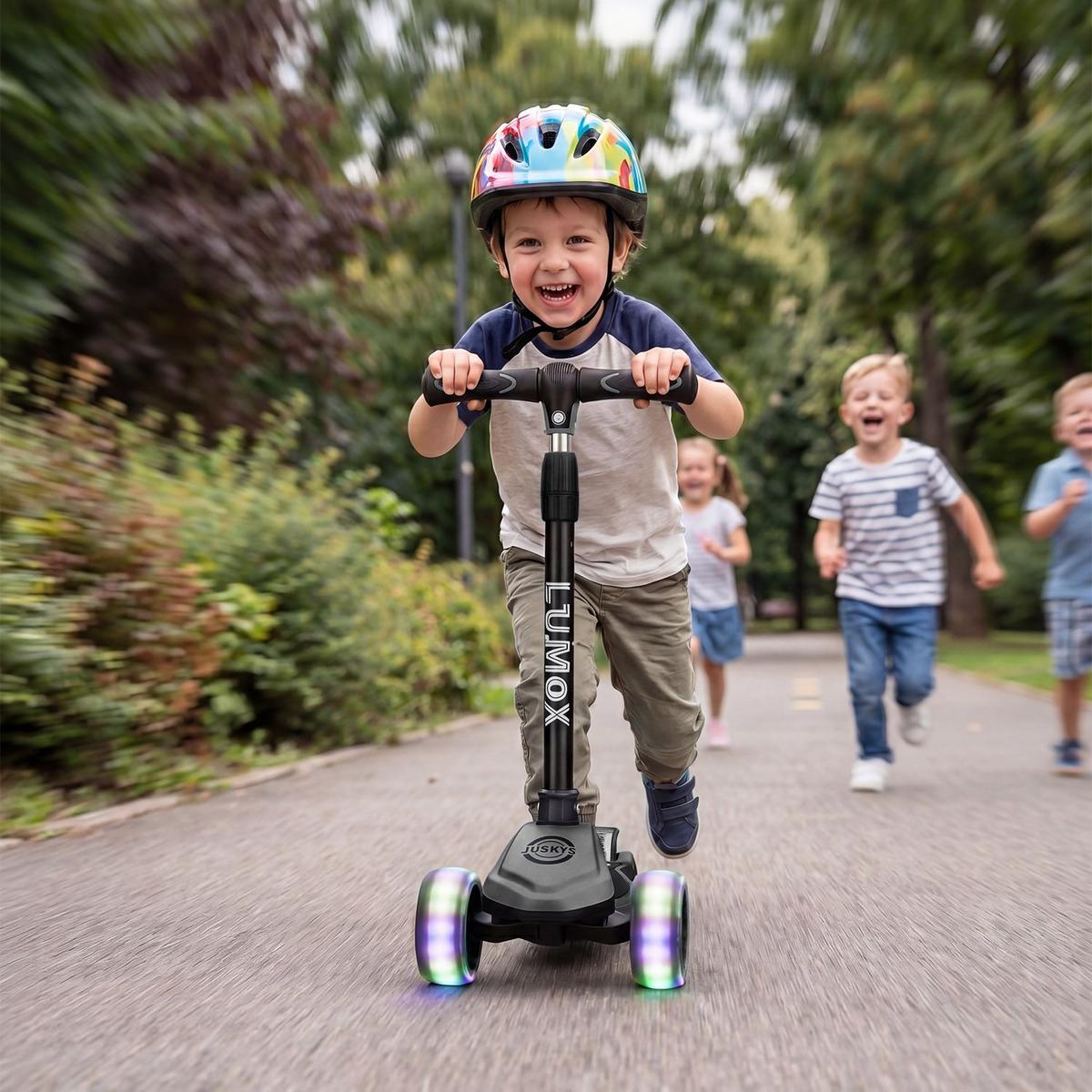 KINDERROLLER Lumox höhenverstellbarer Lenker inkl. Leuchtränder schwarz - Schwarz, Metall (28/59cm) - Juskys